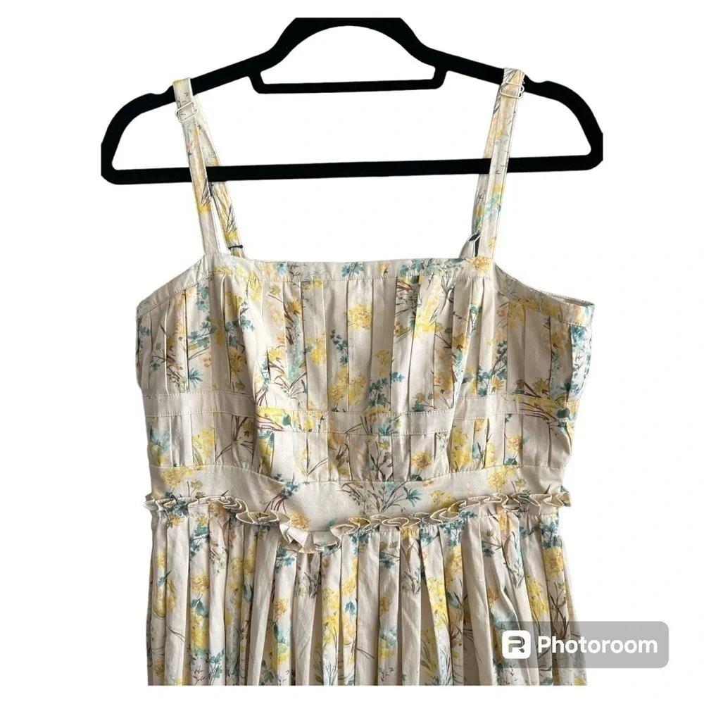 NWOT Antonio Melani pleated Tiffany oat/pool blue floral sundress - Picture 2 of 6
